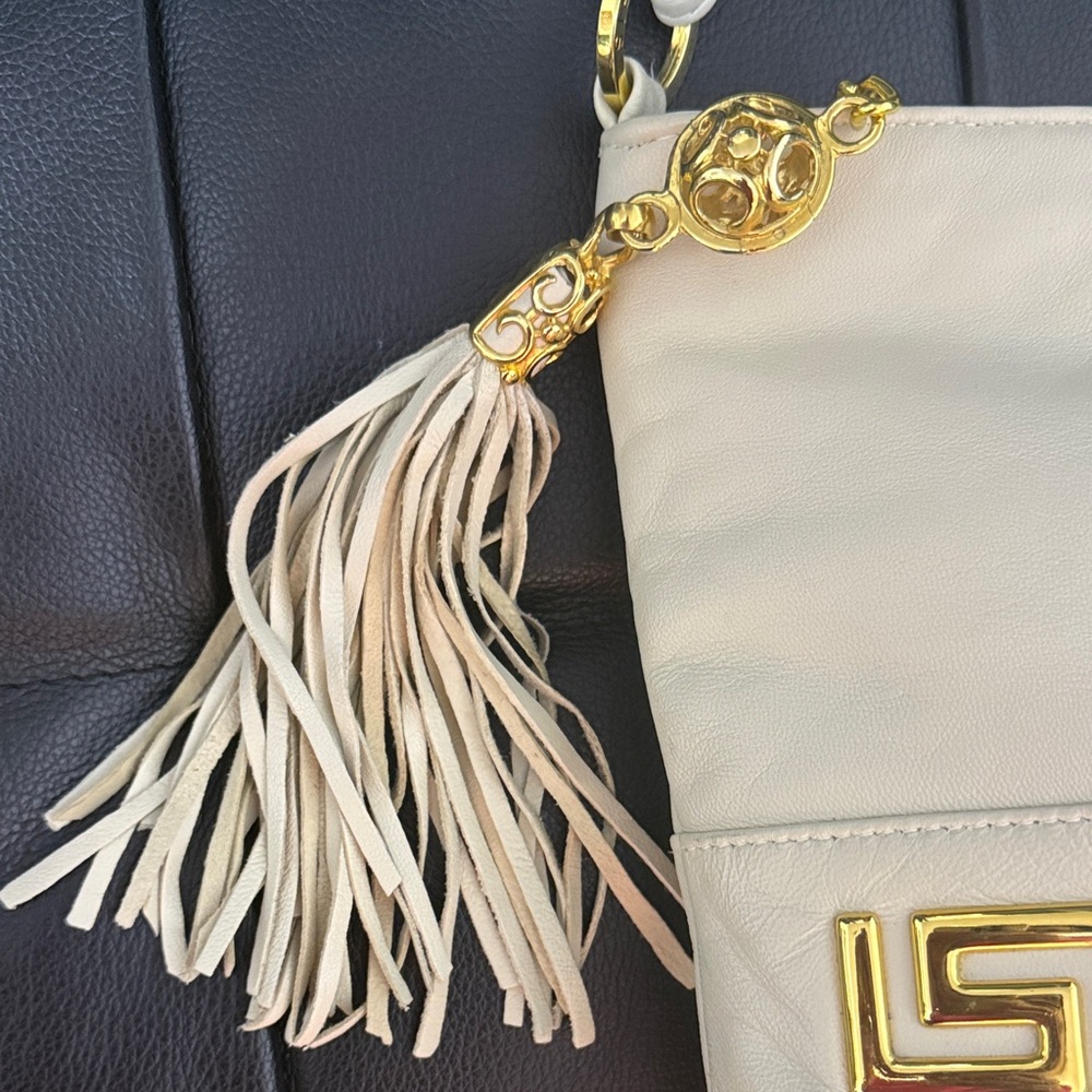 Paris Cream Leather Tassel Crossbody Bag with Gold Accents - Picture 4 of 14